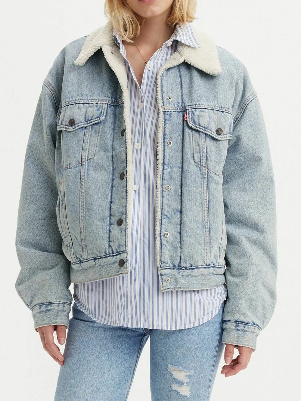 Levi's Light Blue Sherpa-Lined Denim Trucker Jacket